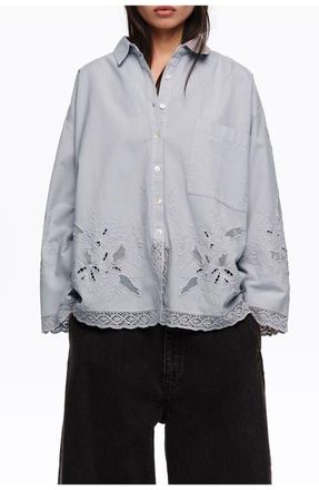 Bimba & Lola Straight-fit Shirt With Embroidery in Light Blue at Nordstrom, Size X-Small Eu
