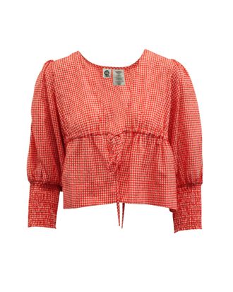 Ganni Ganni Gingham Front-Tie Top in Red Cotton