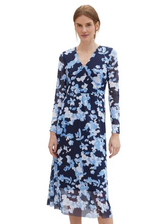 Tom Tailor Midikleid TOM TAILOR, Damen, Gr. 34, N-Gr, blau (blau cut floral design), Mesh, Obermaterial: 90% Polyester, 10% Elasthan. Futter: 100% Polyester, geb