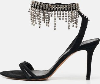 Isabel Marant Black Suede Crystal Embellished Ankle Strap Sandals