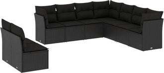 vidaXL Set De Sof&aacute;s De Jard&iacute;n 8 Piezas Y Cojines Rat&aacute;n Sint&eacute;tico Negro Vidaxl