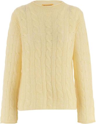 Guest In Residence Pullover met kabelpatroon in wolmix - Dames - Ronde hals truien - Geel - S - Wol - Truien & Vesten
