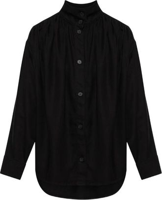 Iro Fenyra High-neck Gathered Denim Shirt