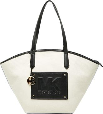 Michael Kors Black White Canvas Leather Tote Bag (Pre-Owned)