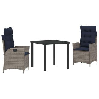 vidaXL Conjunto De Comedor De Jard&iacute;n 3 Pcs Gris Y Negro Rat&aacute;n Vidaxl