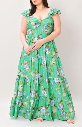 Flying Tomato Printed Maxi Dress in Teal at Nordstrom Rack, Size 1 X