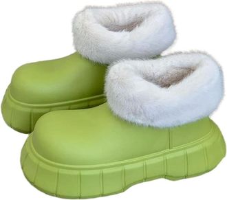 Generic QXDZSW Winter Plush Boots Women Fashion Waterproof Furry Cotton Shoes Outdoor Cozy Fuzzy Shoes Thick Sole Cotton Slides Green