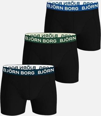 Bj&ouml;rn Borg Mens Bjorn Borg 3-Pack Coloured Waistbands Cotton Stretch Boxer Briefs, Black/Green/Blue - Black/Black/Black - Size: 32/30/31
