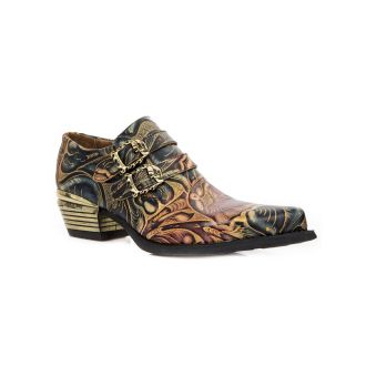 New Rock Mens Embossed Vintage Black Leather Buckled Shoes- M-7960-S14 - Size EU 41