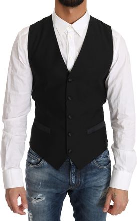Dolce & Gabbana Mannen Zwart Effen Wollen Zijden Vest