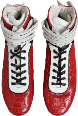 Dolce & Gabbana Mens Red Quilted Leather Lace Up Sneakers Shoes