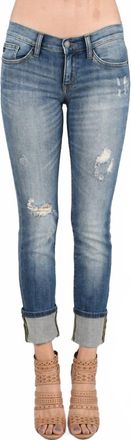 Judy Blue Distressed Cuffed Straight Leg Jeans In Blue