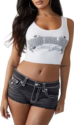 True Religion Crystal Bandana Rib Crop Tank in Optic White at Nordstrom, Size Xx-Large