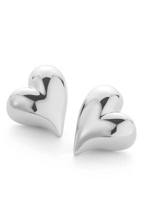 JENNY BIRD Art Heart Button Stud Earrings in High Polish Silver at Nordstrom