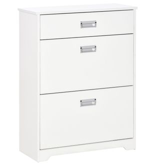HOMCOM Tipping Shoe Cabinet Storage Rack Entryway Organizer with 2 Pull-Down Doors and Drawer Adjustable Shelf for Hallway Porch Narrow Space White Hall Flip