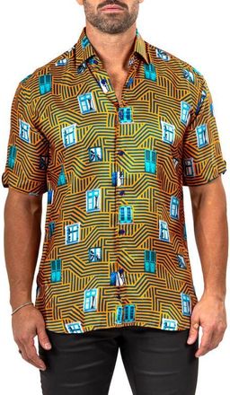 Maceoo Galileo Marthy Short Sleeve Button-Up Shirt in Yellow at Nordstrom, Size 4