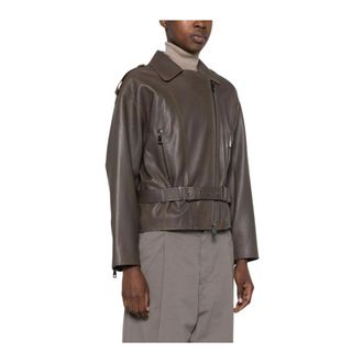 Emporio Armani Leren bikerjack met riem - Dames - Leren en Su&egrave;de Jassen - Bruin - M - Leer - Jassen