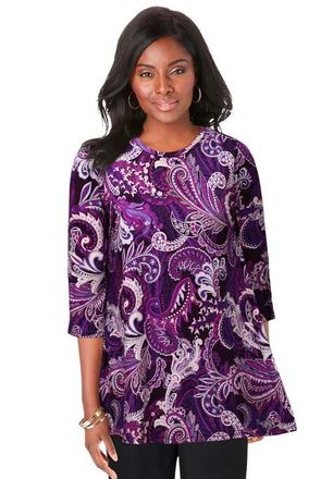 Jessica London Stretch Knit Swing Tunic in Purple Orchid Paisley at Nordstrom, Size 12