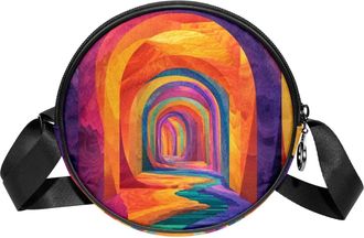 Generic Circle Crossbody Bag for Women, Rainbow Cave Small Sling Bag Daypack with Zipper Adjustable Shoulder Straps Casual Ladies Girls Round Purse