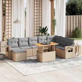 vidaXL Set De Sof&aacute;s De Jard&iacute;n 9 Pzas Con Cojines Rat&aacute;n Sint&eacute;tico Beige Vidaxl
