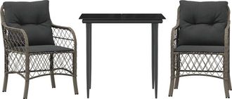 vidaXL Vidaxl - Sillas Y Mesita De Jard&iacute;n Con Cojines 3 Piezas Rat&aacute;n Pe Gris