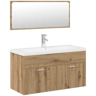 vidaXL Juego De Muebles Ba&ntilde;o 3 Piezas Madera Ingenier&iacute;a Roble Artisan