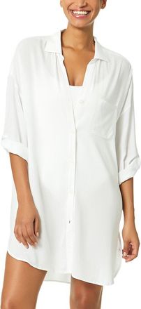 Anne Cole Mid Length Shirttail Button Down Top