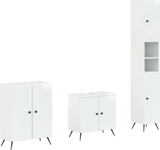 vidaXL Juego De Armarios De Ba&ntilde;o De 3 Piezas Breda Blanco Brillante Vidaxl