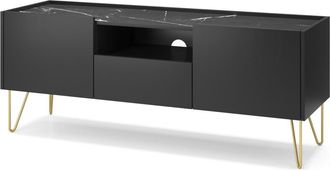 AKL FURNITURE Mueble para TV efecto madera Negro y Dorado