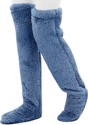 Generic Goose Down Knee Socks for Christmas, Long Fuzzy Thigh High Socks, Christmas Plush Knee High Sock for Women (Blue)