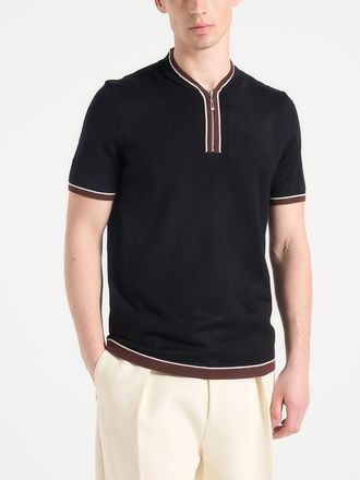 Mani&egrave;re De Voir Clement Crew Neck Zip Polo Shirt in Black at Nordstrom, Size Xx-Large
