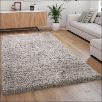 Paco Home Paco Home - Alfombra Pelo Largo Mullida Moderna Shaggy Flokati Acogedora Uniforme Gris 120x160 Cm