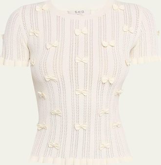 Sea New York Alberta Embellished Pointelle-Knit Top