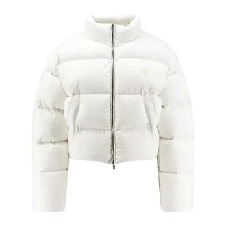 Gucci Jassen, Dames, Wit, M, Leer, Crop Fit Down Jacket with Crest