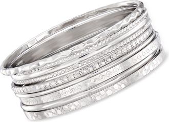 Ross-Simons Italian Sterling Silver Jewelry Set: 7 Assorted Texture Bangle Bracelets