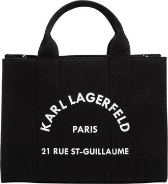 Karl Lagerfeld Gestreepte Tote tas met verstelbare band - Dames - Shoppers - Zwart - ONE Size - Katoen - Tassen