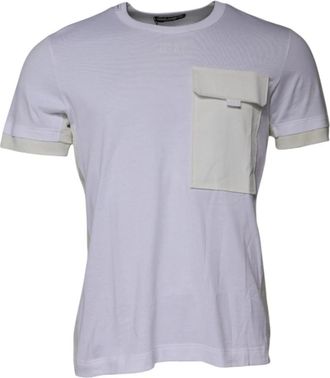 Dolce & Gabbana Witte Katoenen Crew Neck T-shirt met Zak - Heren - T-shirts - Wit - M - Katoen - Tops