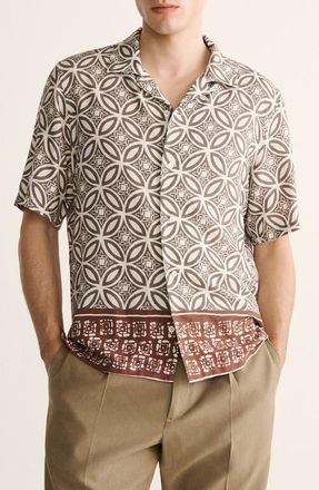 Mango Printed Camp Shirt in Khaki at Nordstrom, Size Medium