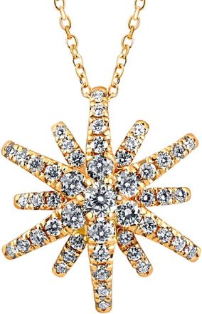 Pompeii3 1Ct TW Round Cut Starburst Diamond Pendant 14k Yellow Gold Lab Grown Necklace