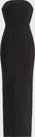 H&eacute;rve L&eacute;ger Icon Chevron Strapless Bustier Gown
