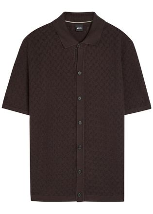 BOSS Boss Nappo Open-knit Cotton Shirt - Dark Brown - XL