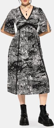 Disturbia Nara Boudicca Printed Midi Dress in Black at Nordstrom, Size 10