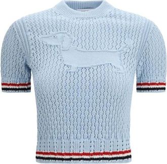 Thom Browne Cotton Sweatshirt - Dames - Ronde hals truien - Blauw - 2XS - Katoen - Truien & Vesten