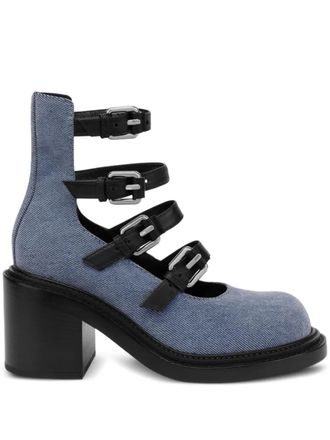 Moschino buckle-strap denim pumps - women - Calf Leather/Viscose/Calf Leather/Cotton/Rubber - 38 1/2 - Blue