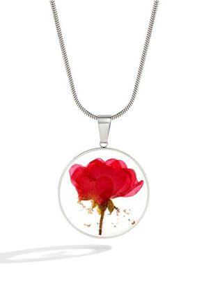 Mint & Lily Pressed Birth Flower Necklace in Silver /July Larkspur at Nordstrom
