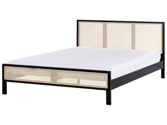 Beliani Cama matrimonial de madera negro 160x200