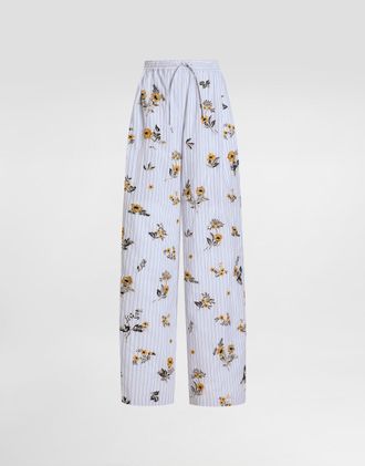 Dolce & Gabbana Poplin Trousers With Thread Floral Embroidery And Rhinestones - Woman Pants And Shorts Multi-colored 42