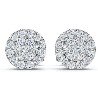 Pompeii3 Tiny Diamond Pave Halo Earrings Studs 10K White Gold W/ Screw Backs 4mm