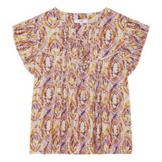 Suncoo Overhemden, Dames, Veelkleurig, M, Katoen, Kleurrijke losvallende top met V-hals