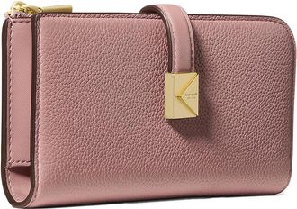 Kate Spade New York Tribeca Pebbled Leather Zip Slim Wallet Wallet Womens Handbags Dusk Rose, Leather/Polyester